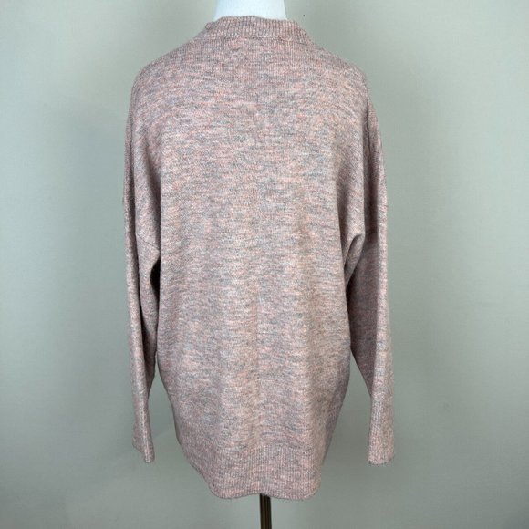 Dreamers Sweater Small Gray Pink Mock Neck Long Sleeve Knit Relaxed Fit - Picture 5 of 12